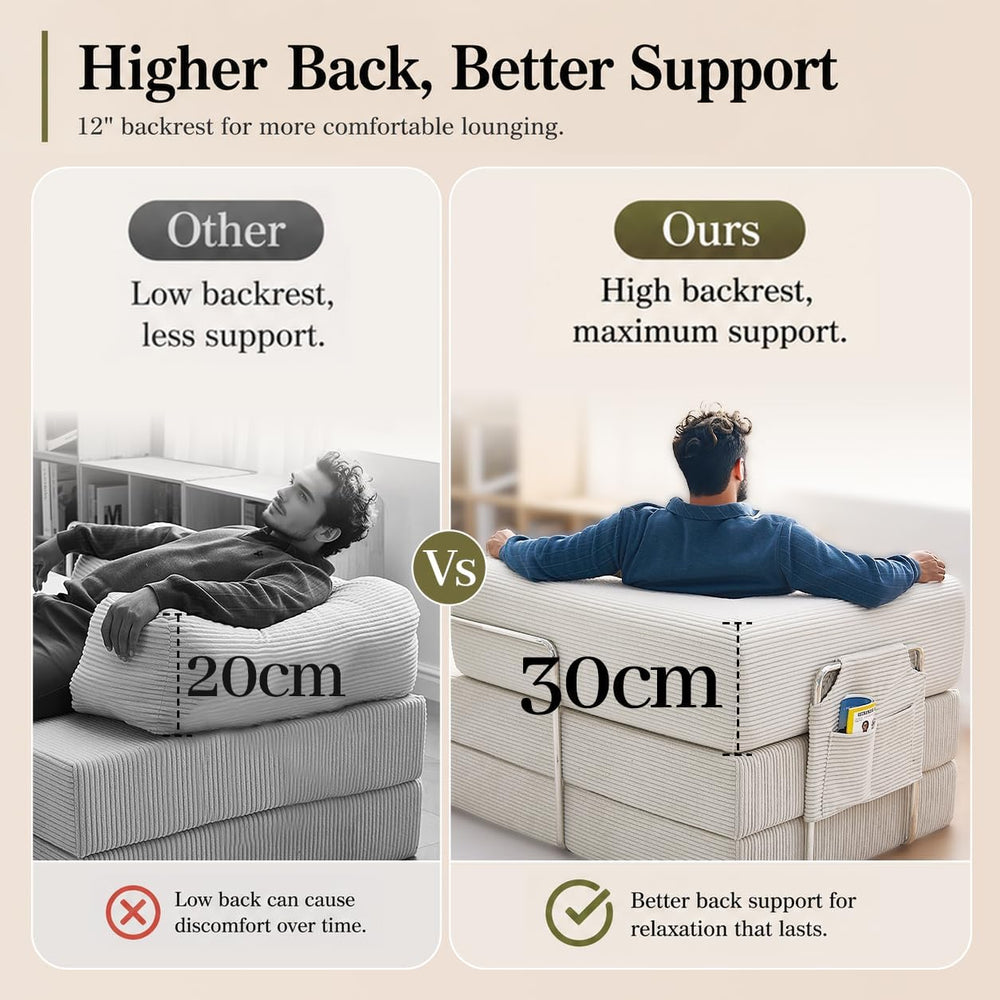Folding Sofa Bed Convertable Corduroy Couch King Size Floor Sleeper 4-in-1 DI...