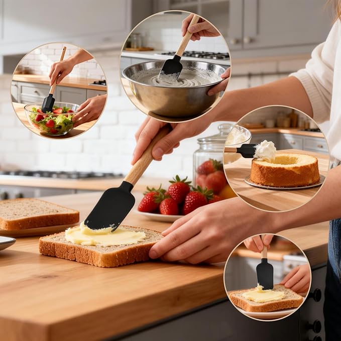 Silicone Spatula Set 5PCS Non-Stick, Ergonomic Wooden Handle, 600°F Heat - Image 7