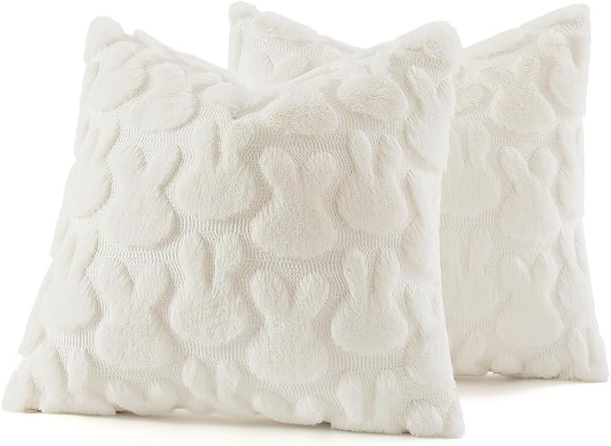decorUhome Easter Bunny Pillow Covers 18x18 Inch Set of 2, Soft Plush Faux Wool - Image 6