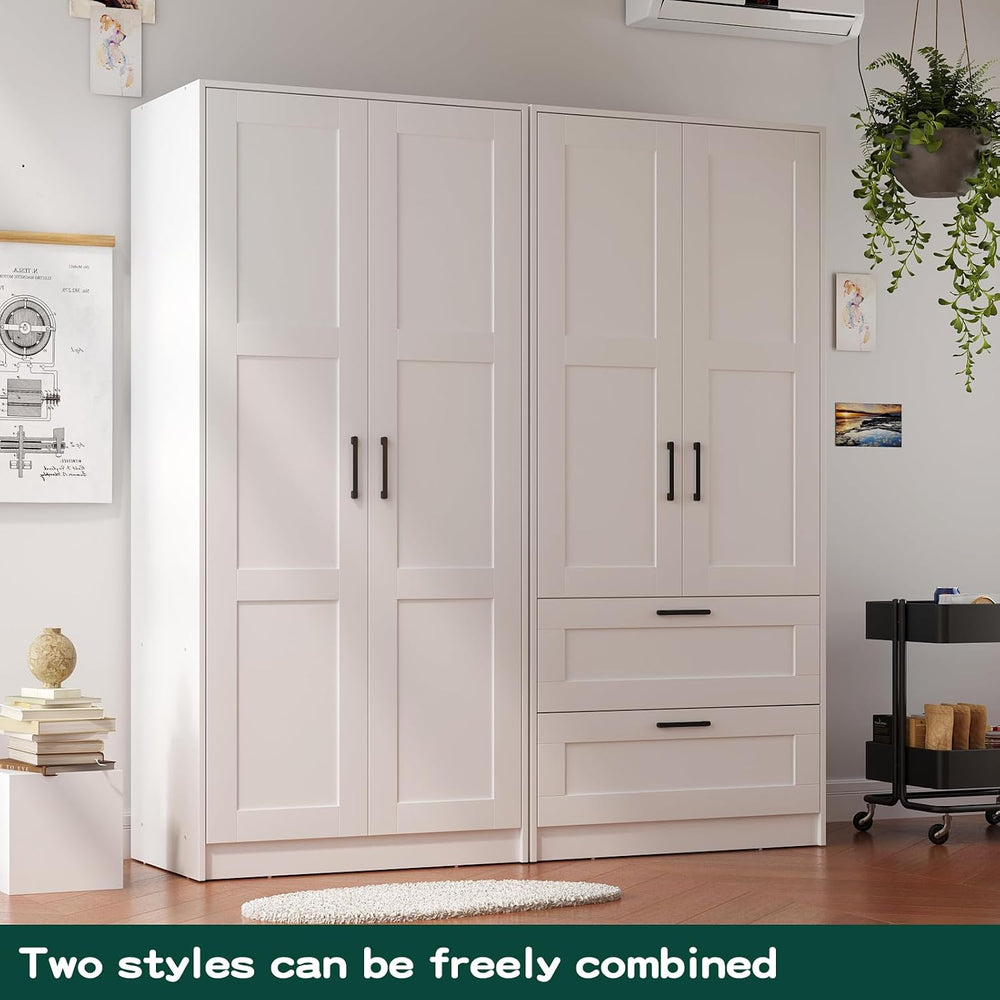 Fenghua Lizhi Wood White Wardrobe Closet with 2 Doors and 2 Drawers，Bedroom F...