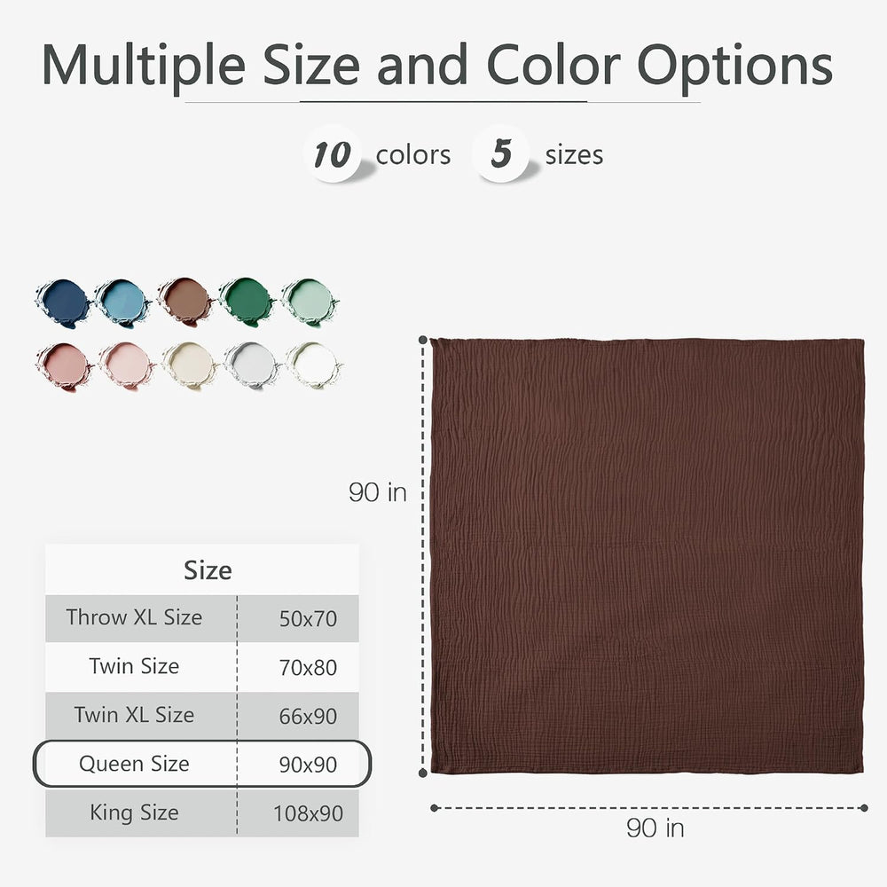Carriediosa 100% Cotton Muslin Throw Blanket 90 x 90 Summer Gauze for Adult