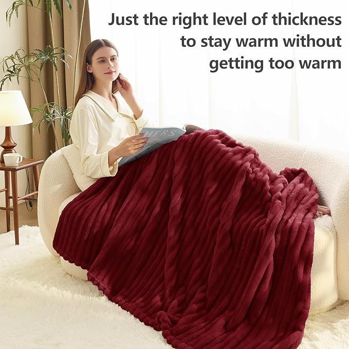 HIMEET Deep Red Ribbed Throw Blanket - Image 3