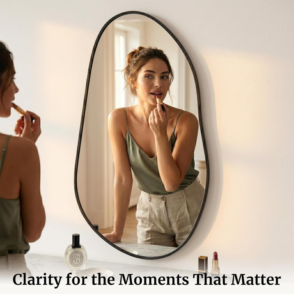 Matte Black 32x16.5 Inch Asymmetrical Organic Oval Wall Mirror
