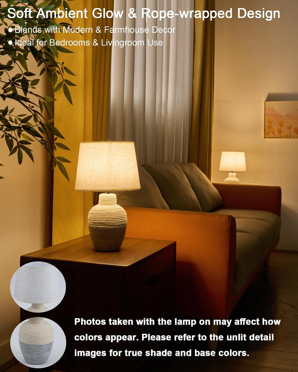 UMEXUS 13" Small Cordless Rechargeable Battery Table Lamp, Coastal Ceramic