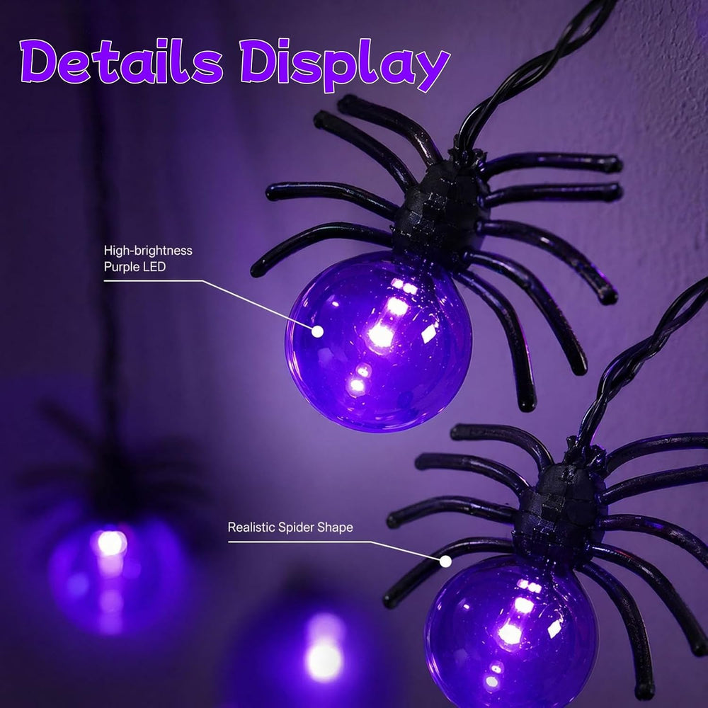 Halloween Lights Outdoor/Indoor,20FT 40LED Purple Spider String Lights