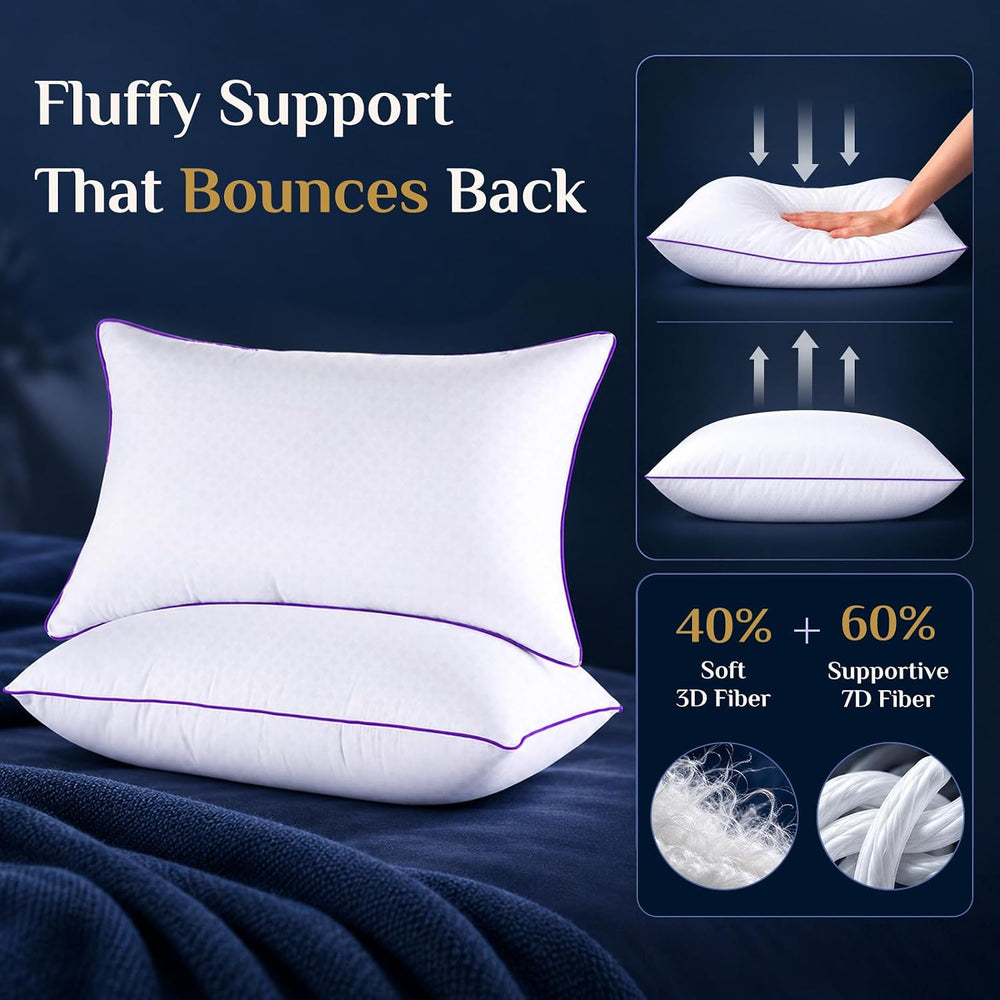 JOLLYVOGUE Pillows Queen Size Set of 4, Washable Supportive Firm Bed Pillows ...