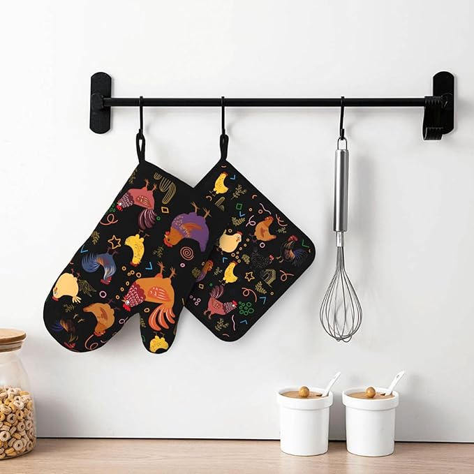 Chicken Silicone Oven Mitts Pan Mats Set of 2, Heat Resistant Gloves Potholder - Image 6