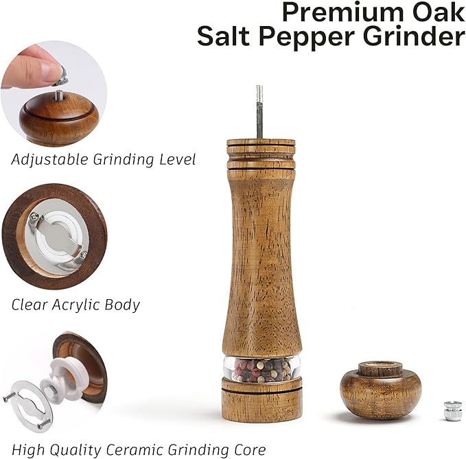 Wood Salt and Pepper Grinder, Salt Grinder and Pepper Mill, Oak Wood Shakers - Image 7