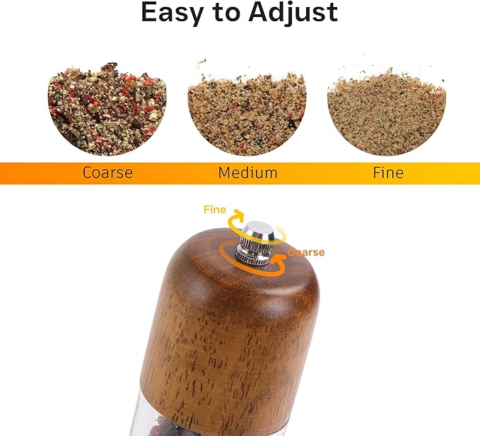 Wooden Salt and Pepper Grinder Set, Premium Oak Wood Salt Grinders Shakers - Image 3