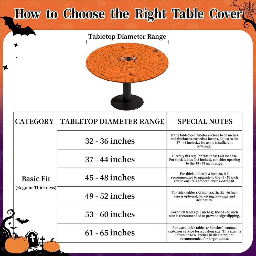 60 Inch Fall Round Waterproof Tablecloth for Dinner, Halloween Fitted Round T...