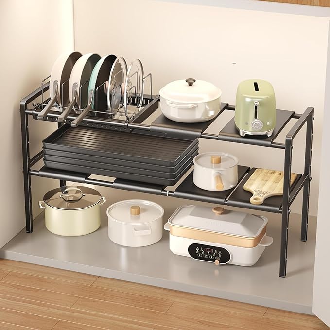 Mustorn Pots and Pans Organizer Under Cabinet, Expandable 2 Tier Under Sink by MUSTORN