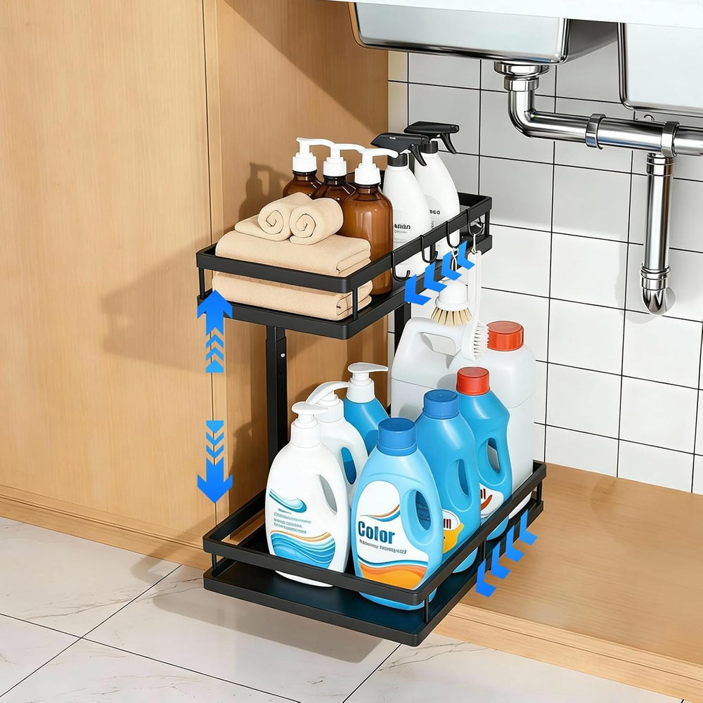 Under Sink Organizer, Dual-Rail Ball-Bearing, Under Kitchen Sink Organizer