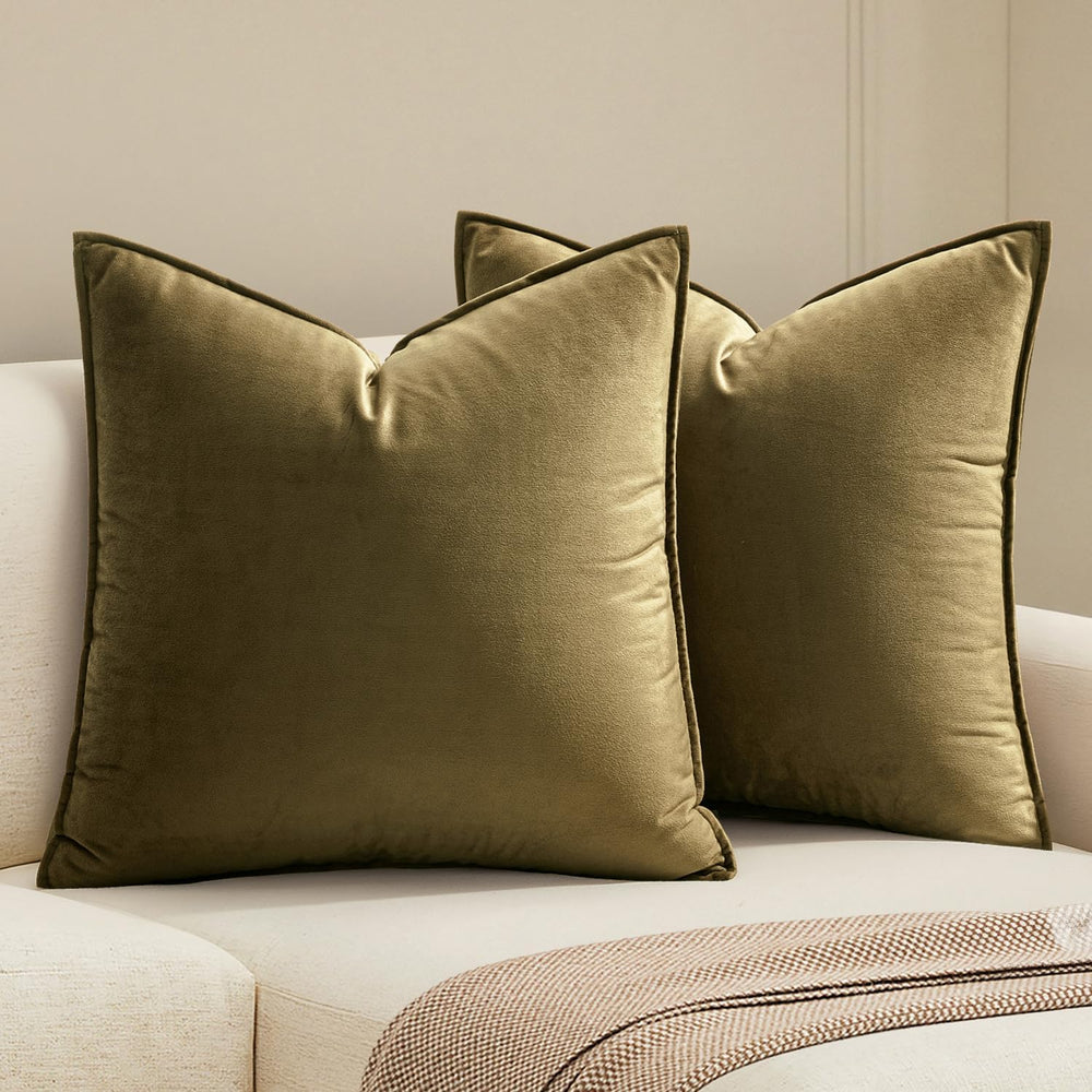 MIULEE Decorative Olive Green Velvet Euro Sham Throw Pillow Covers 24x24 in