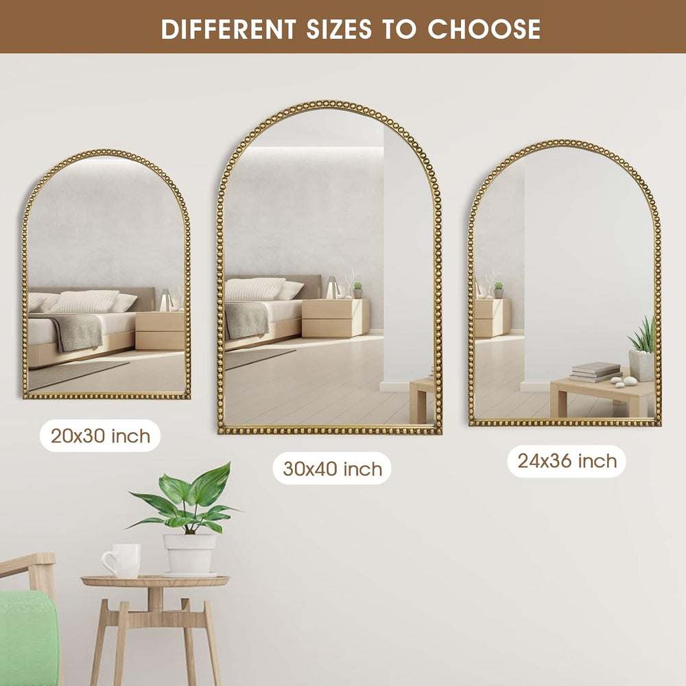 Arched Wall Mirror for Bathroom, 30"x40" Metal Beaded Frame Decorat...