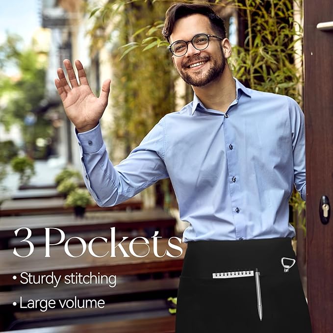 NLUS 3 Pack Server Aprons with 3 Pockets, Water Oil Stain Resistant Waitress - Image 5