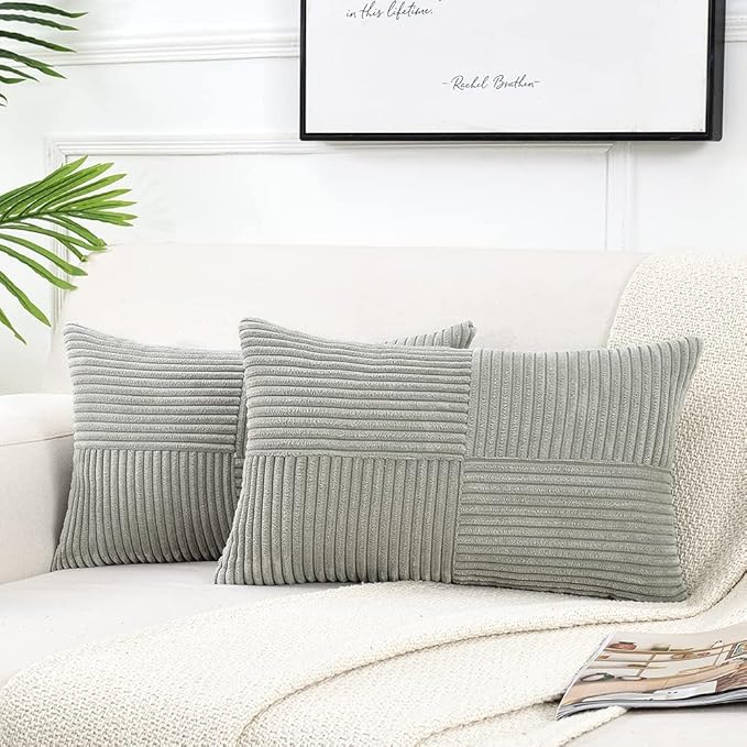 Fancy Homi 2 Packs Grey Lumbar Decorative Throw Pillow Covers 14x24 Inch by Fancy+Homi