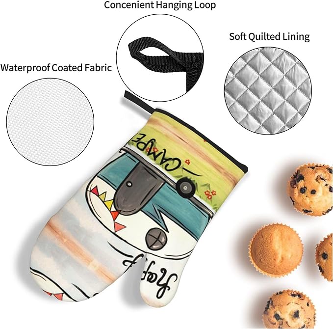 Happy Camper Oven Mitts and Pot Holders Sets of 4, Resistant Hot Pads - Image 4