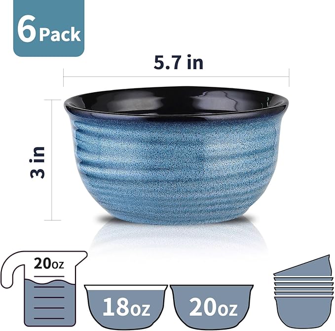 Hasense Cereal Bowl Set of 6, 20 Ounces Ceramic Soup Bowls Set - Image 5