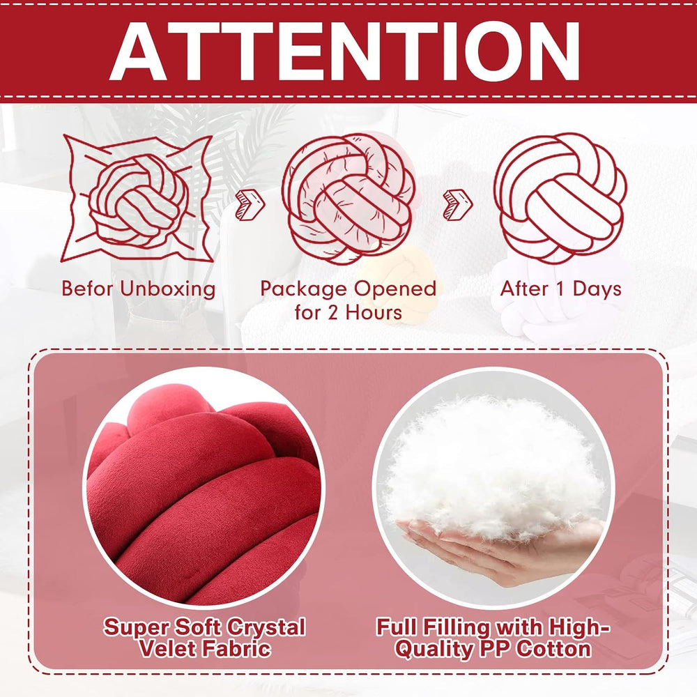 Namalu 10.6 Inches 2 Pcs Knot Pillow Decorative Throw Pillow, Wine Red