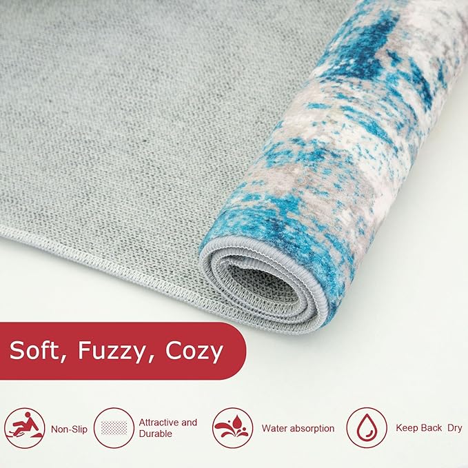 KOZYFLY Modern Abstract Rug Runner, Low Pile, Machine Washable, Recycled Fiber - Image 5
