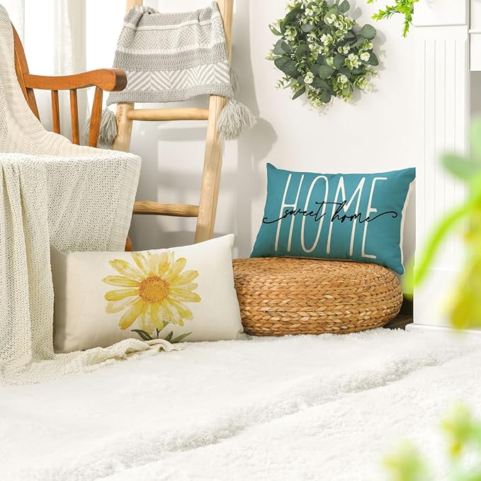AVOIN colorlife Home Sweet Home Spring Summer Flowers Yellow Throw Pillow Covers - Image 5