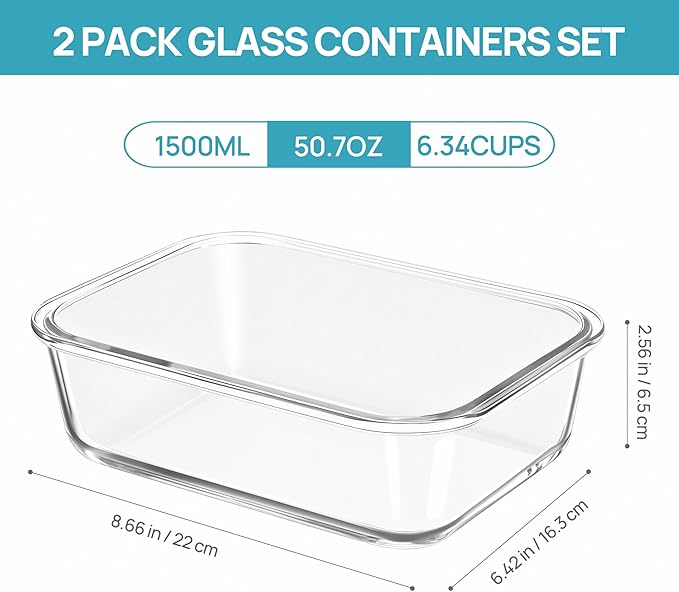 Vtopmart 2Pack 1500ml/50.7oz Large Glass Storage Containers - Image 2