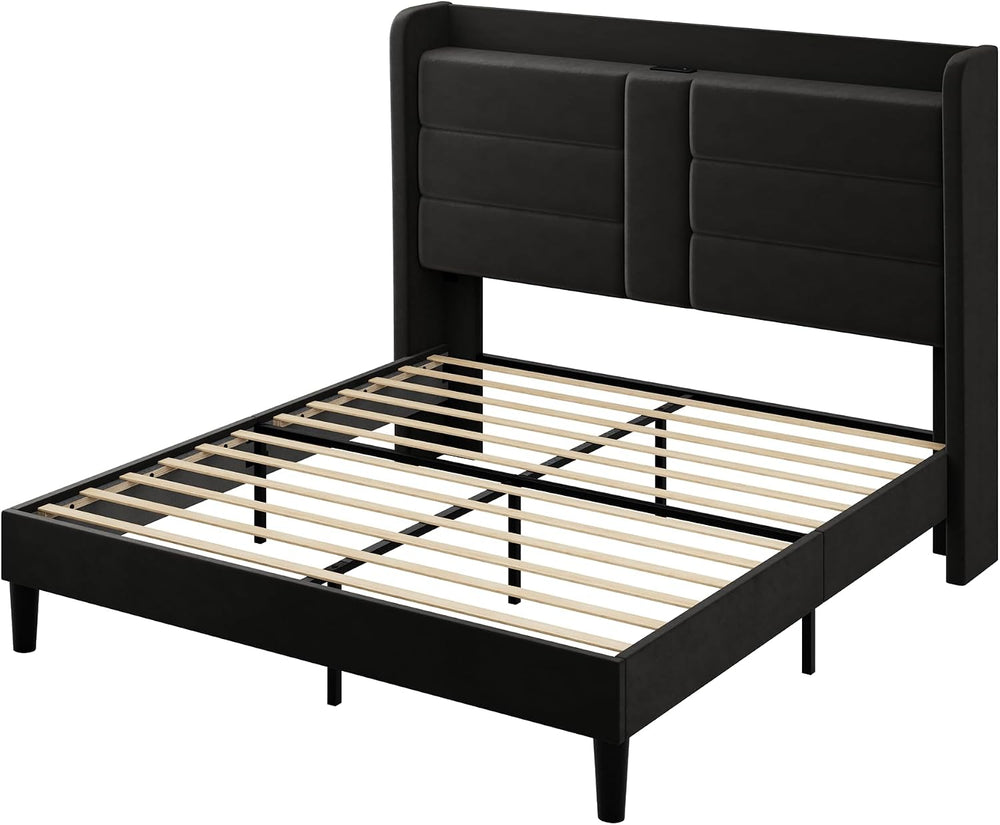 Allewie Full Size Platform Bed Frame with Charging Station & Storage Head...