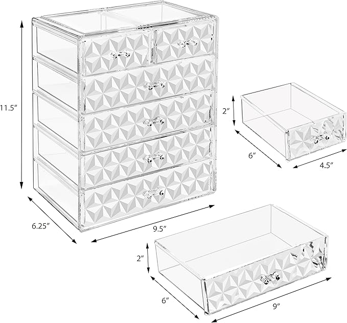 Sorbus Acrylic Makeup Organizer Set, 6-Drawer Vanity & Countertop Cosmetic - Image 3