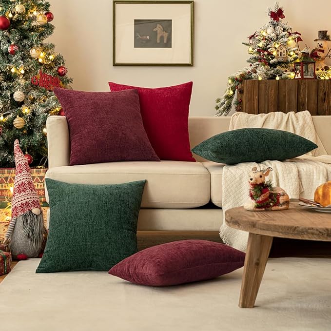 MIULEE Pack of 2 Green Throw Pillow Covers 18x18 Inch Soft Chenille Pillow - Image 7