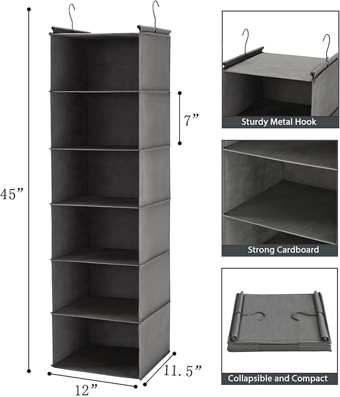 MAX Houser 6 Tier Shelf Hanging Closet Organizer, Closet Hanging Shelf - Image 3