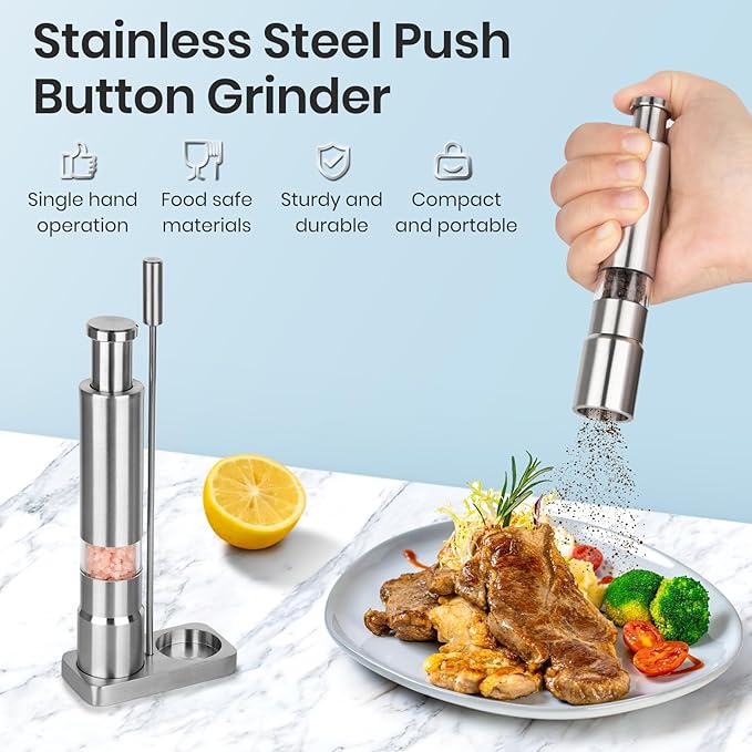 Salt and Pepper Grinder Set, Small Stainless Steel Manual Salt Grinder - Image 2