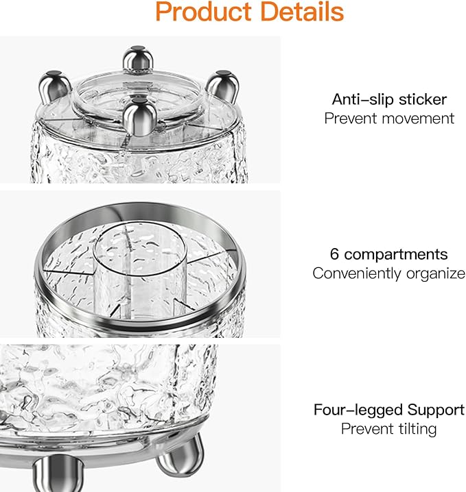 Makeup Brush Holder with Lid, 360° Rotating Cosmetic Tools Organizer with Cover - Image 5