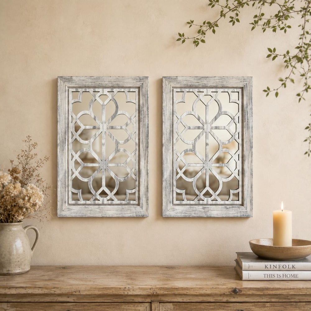 Set of 2 11x15 Inch Rectangular Shatterproof Grey Decorative Wall Mirrors, Bo...