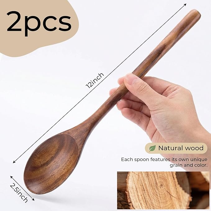 HANSGO Wooden Spoons for Cooking, 12Inch Wood Serving Spoons for Nonstick Pans - Image 7