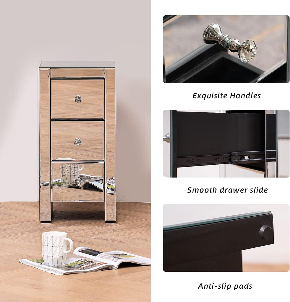 MELLCOM Mirrored Nightstand with 3 Drawers, Mirrored Beside Table for Bedroom...