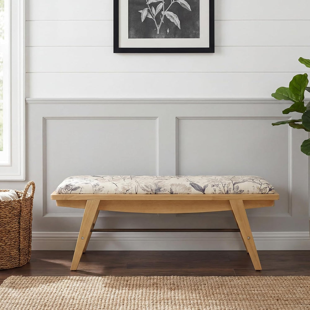 chairus Modern Shoe Bench Linen Fabric Upholstered Padded Seat Wooden Entrywa...