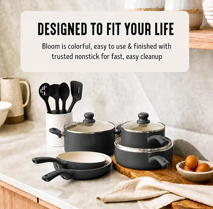GreenLife 16-Piece Nonstick Cookware Set, Non-Toxic Ceramic Pots and Pans Set