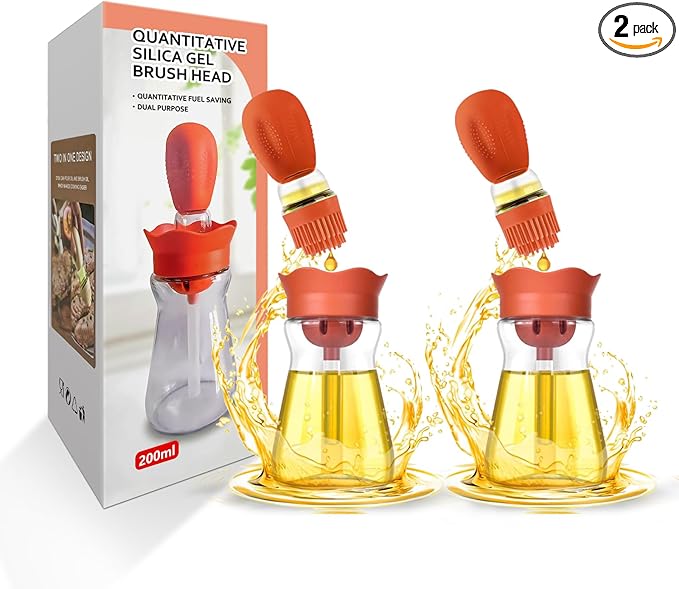 Oil Dispenser with Brush-2Pack 7oz/200ML 2 IN 1 Glass Cooking Oil Dispenser by BENTFINE