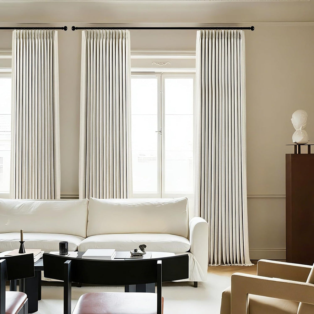 Natural Pinch Pleated 100% Blackout Linen Curtains 90 Inch Length