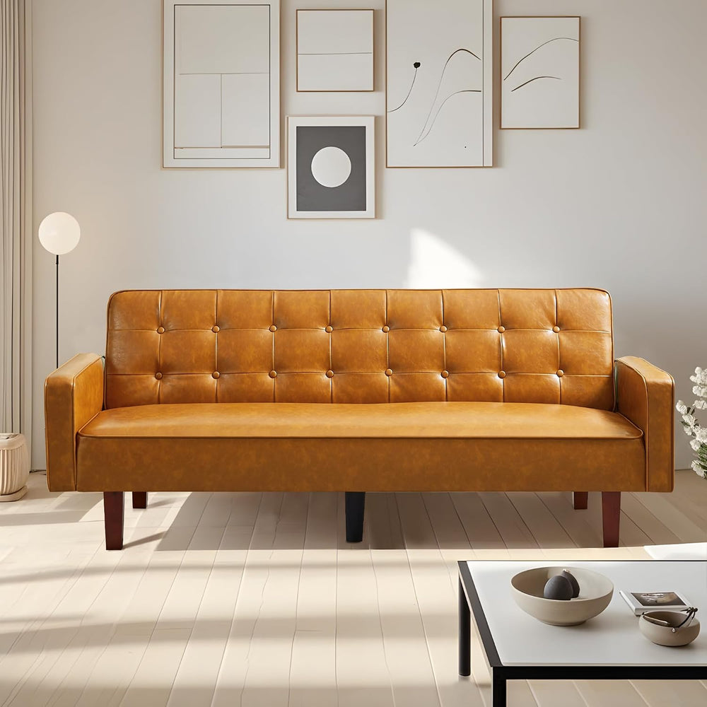 74" Futon Sofa Bed, Mid Century Modern Futon Couch, Small Sofa Cama, Lov...
