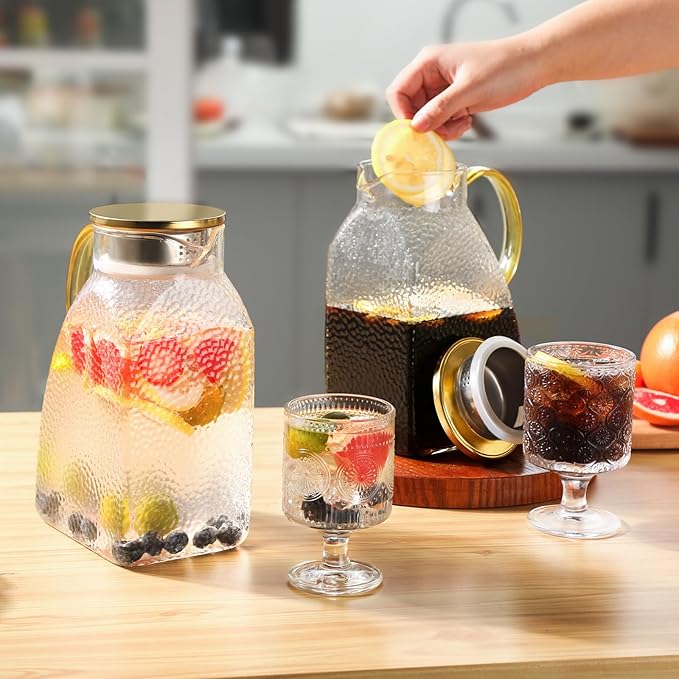 2 Pack Glass Pitcher with Lid and Handle, 1.8 Liter 60 oz Water Jugs - Image 7