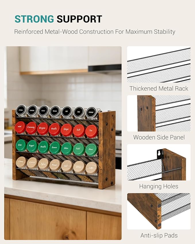 NESAPTO Spice Rack Organizer for Cabinet, Wood 4-Tier Vertical Seasoning - Image 7