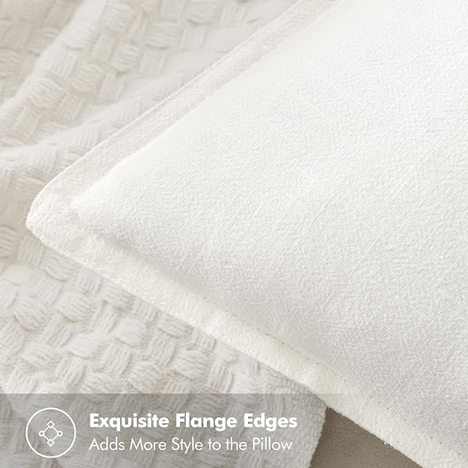 MIULEE Decorative Linen Euro Sham Pillow Covers 26x26 Cream White Boho - Image 2