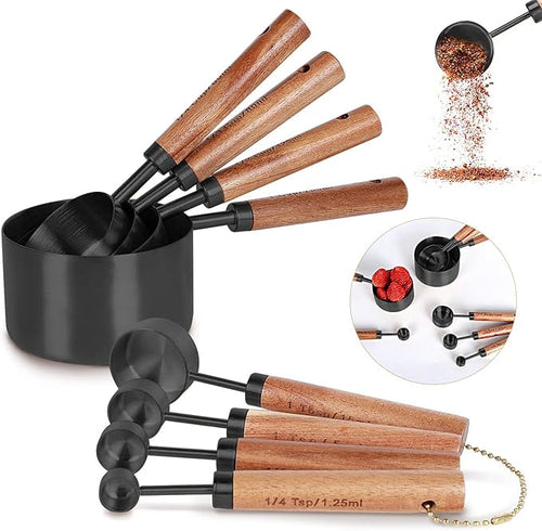 8-Piece Black Measuring Cups and Spoons Set, Stainless Steel Kitchen Measuring by Prettyfine