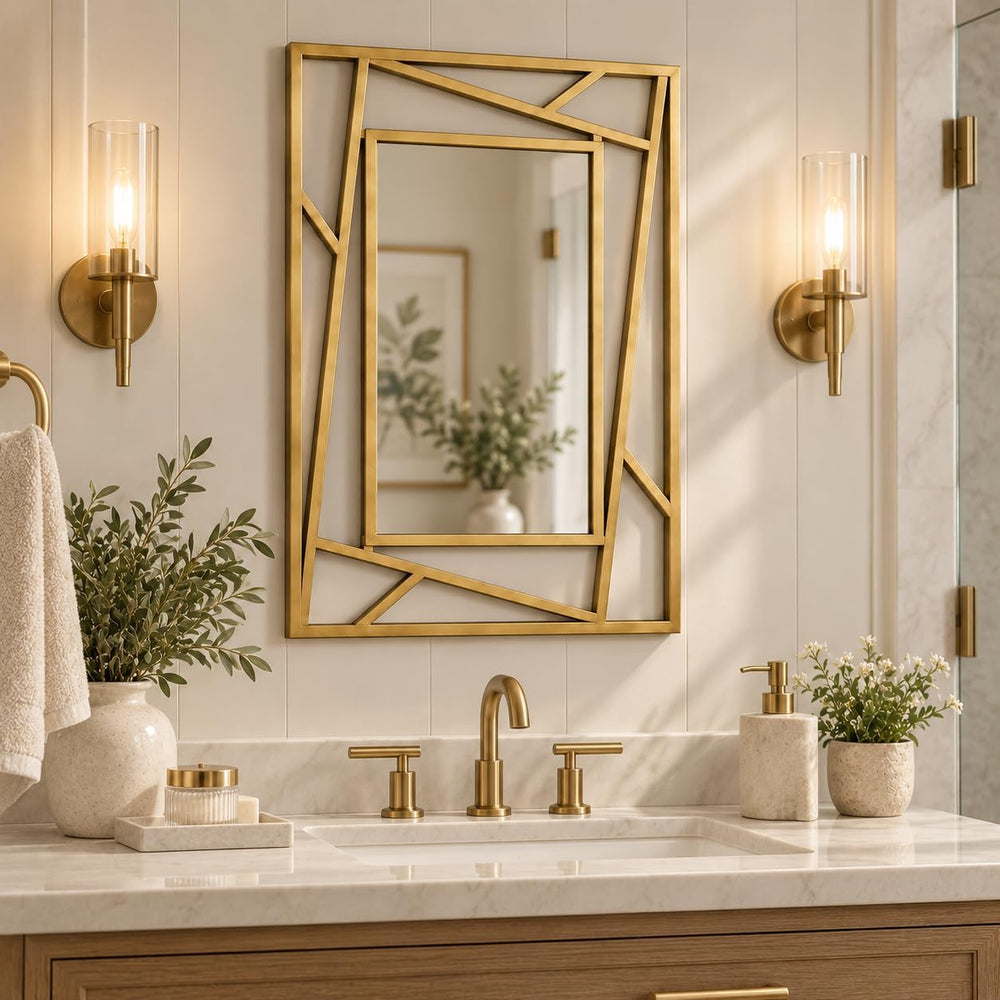 Brushed Gold Bathroom Mirror, 19.7''X27.6'' Rectangular Wall ...