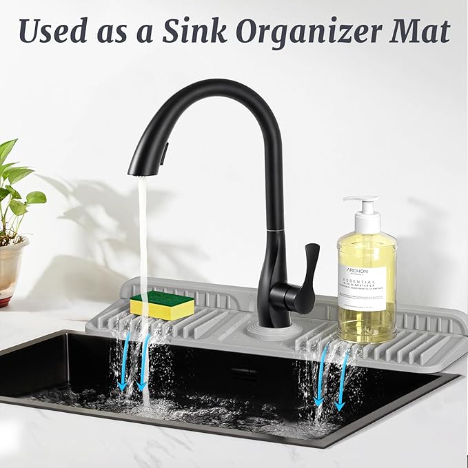 PoYang 17.7 inch Faucet Mat for Kitchen Sink Splash Guard, 7° Slope Silicone - Image 6