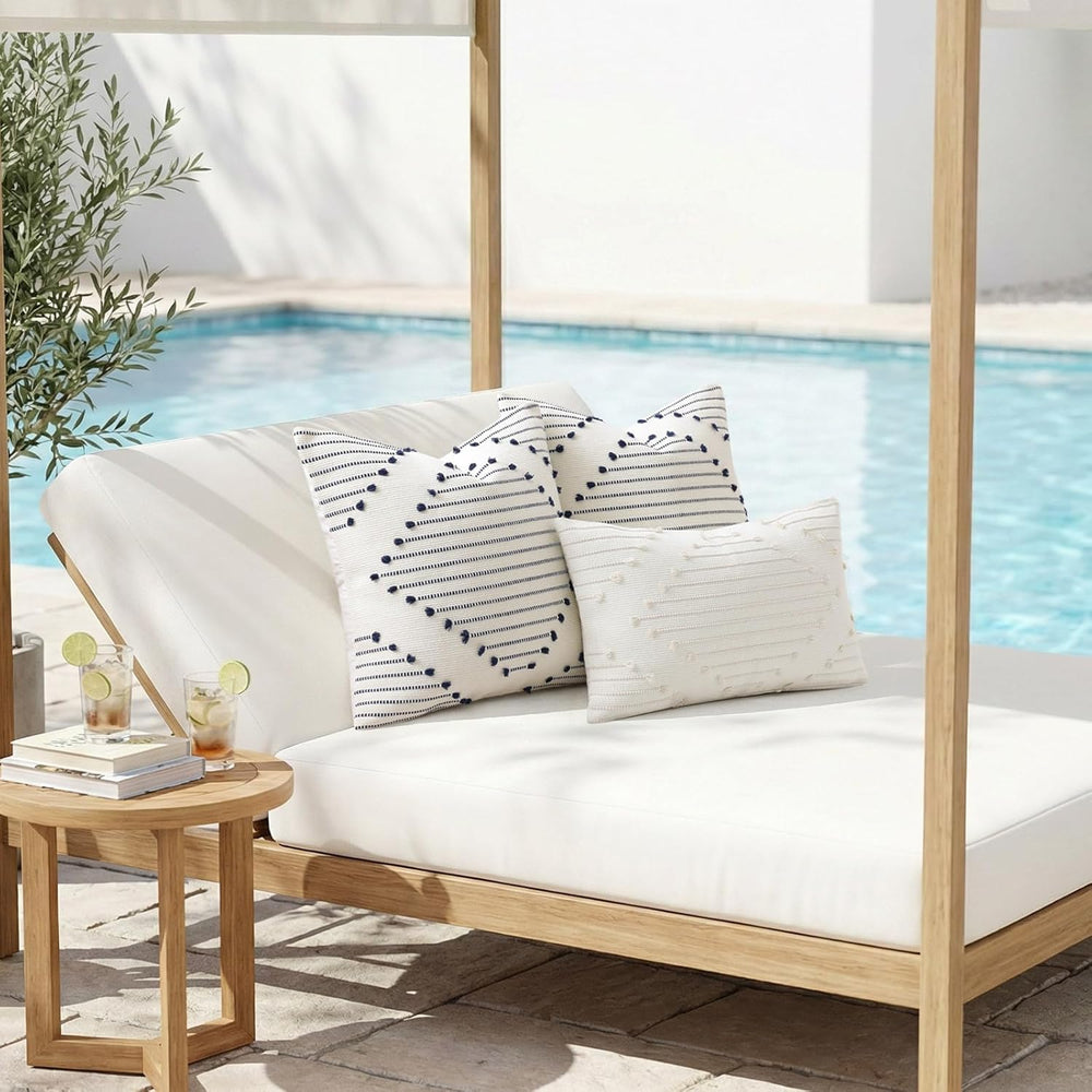 Mecatny Boho Outdoor Throw Pillow Covers 20x20 Set of 2 Beige & Cream White