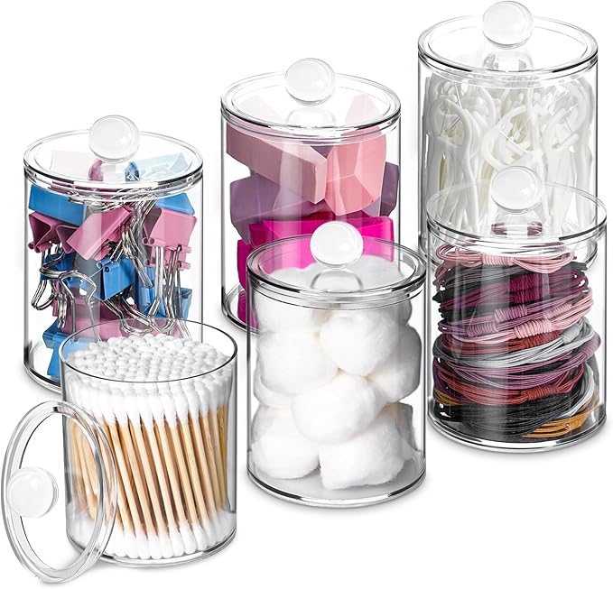 XIPENGKEJI 6 Pack Qtip Holder, Canister Apothecary Jar Set, Bathroom Jars by XIPENGKEJI
