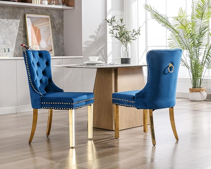 KCC Velvet Dining Chairs Set of 4, Upholstered High-end Tufted Dining Chair w...