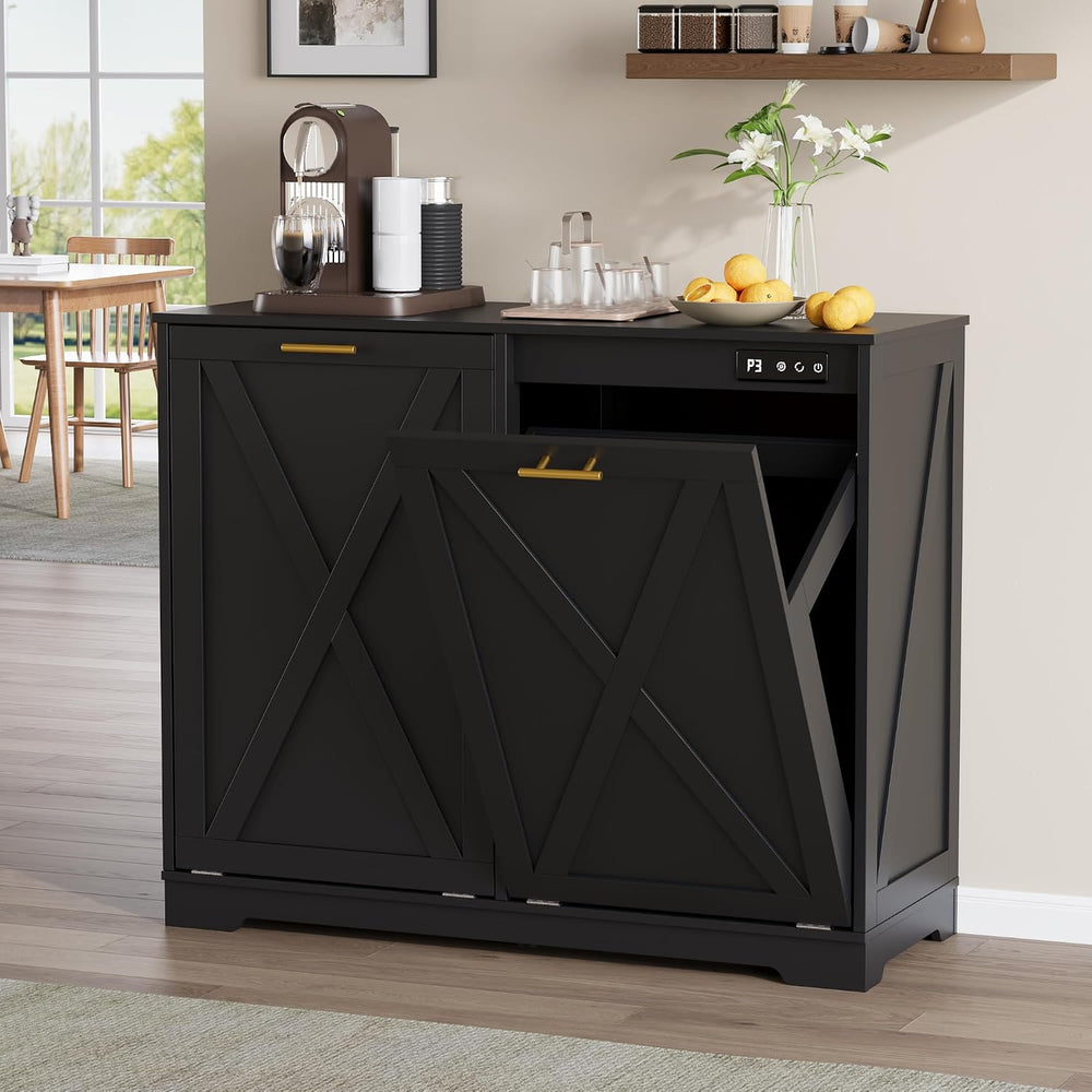 Double Tilt Out Trash Can Cabinet, Wooden Farmhouse Kitchen Garbage Bin